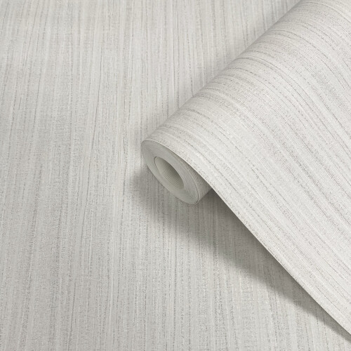 Muriva Plain Grey White Stripe Wallpaper Textured White Metallic Shimmer 1