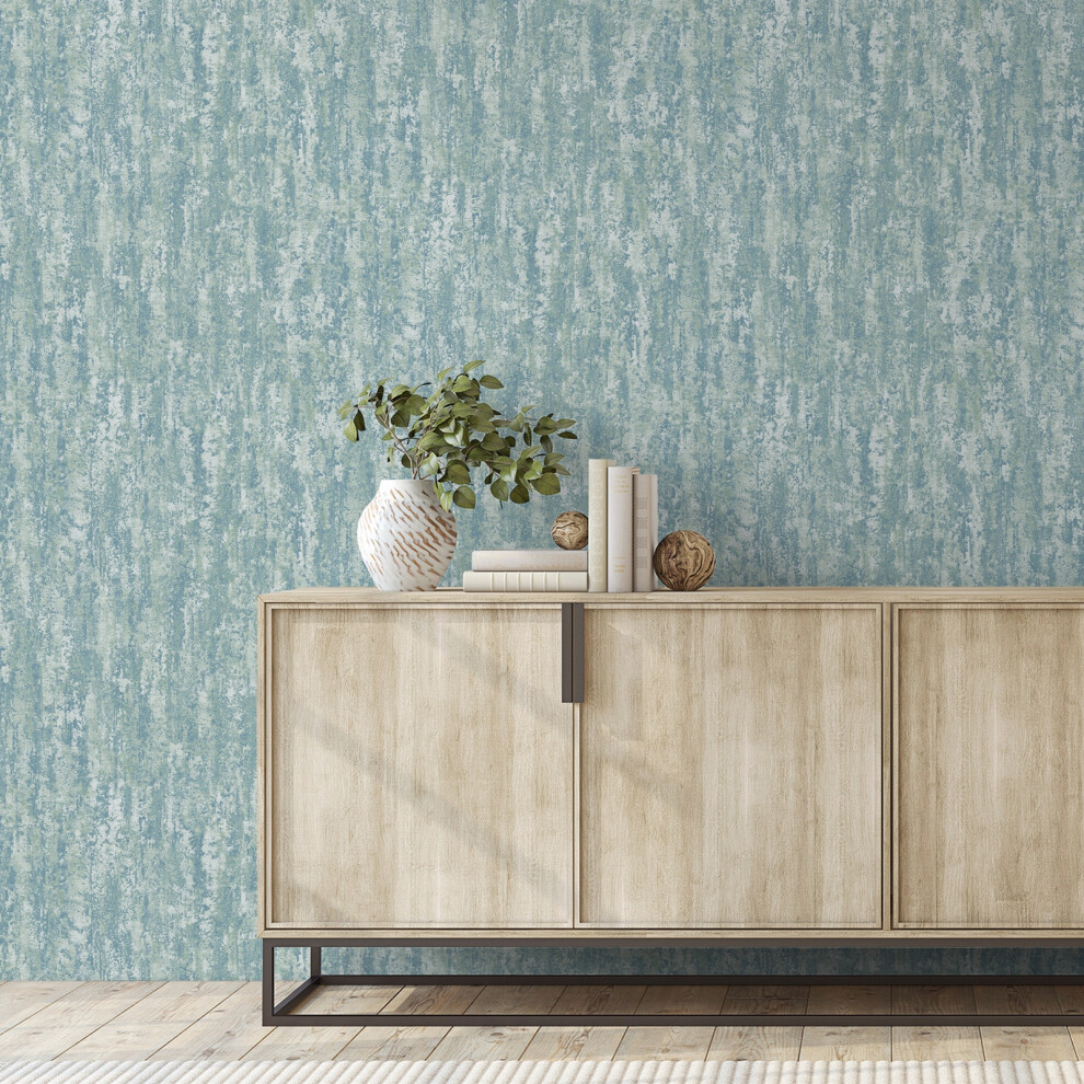 Grandeco Plain Teal Wallpaper Textured Industrial Effect Free Match