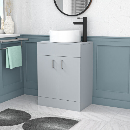 NES Home Nes Home Flat Pack 600mm Vanity Unit Cabinet With Worktop Matte Grey