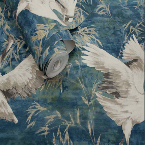 Holdens Sarus Teal Blue Crane Metallic Wallpaper 36103 2