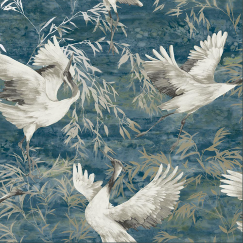 Holdens Sarus Teal Blue Crane Metallic Wallpaper 36103 1