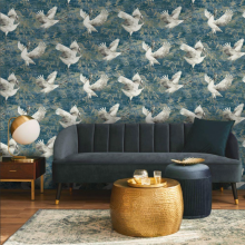 Holdens Sarus Teal Blue Crane Metallic Wallpaper 36103