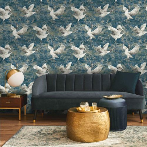 Holdens Sarus Teal Blue Crane Metallic Wallpaper 36103