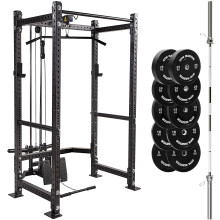 (226 x 60cm, 7ft) GYM MASTER GM3 Power Rack Cable System 150kg Plates and Optional 6ft Int'l or 7ft Barbell