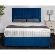 (3ft, Blue Plush) Sicily Divan Bed Set + 10" Ortho Sensation Mattress + 24" Matching Headboard