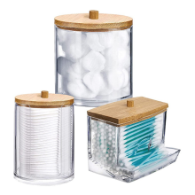 pezzi dispenser di tamponi in plastica trasparente e porta cotton fioc per bagno - contenitore per sali da bagno, rotondi, acrilico + legno