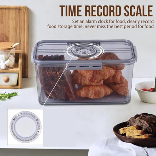 Bread Box Airtight Boxes for Kitchen Counter, Time Recording Storage Container with Lid, Holder 2