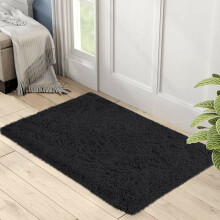 (Black, 50x80cm (1.6ft x 2.6ft)) Shaggy Rug Soft Fluffy Carpet - Modern Living Room Bedroom Rugs - Large & Small Area Floor Mat - Anti-Slip Thick Pile