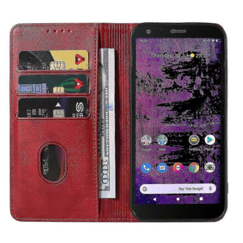 (Red) Magnetic Leather Case For Cat S62 Pro 2