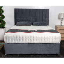 (4ft6, Grey Plush) Sicily Divan Bed Set + 10" Ortho Sensation Mattress + 24" Matching Headboard