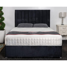 (5ft, Black Plush) Sicily Divan Bed Set + 10" Ortho Sensation Mattress + 24" Matching Headboard