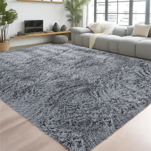 (Grey, 200x290cm (6.5ft x 9.5ft)) Shaggy Rug Soft Fluffy Carpet - Modern Living Room Bedroom Rugs - Large & Small Area Floor Mat - Anti-Slip Thick Pile