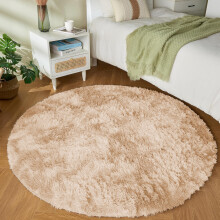 (Beige, 120x120cm (4ft x 4ft)) Shaggy Rug Soft Fluffy Carpet - Modern Living Room Bedroom Rugs - Large & Small Area Floor Mat - Anti-Slip Thick Pile