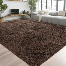 (Brown, 200x290cm (6.5ft x 9.5ft)) Shaggy Rug Soft Fluffy Carpet - Modern Living Room Bedroom Rugs - Large & Small Area Floor Mat - Anti-Slip Thick Pile
