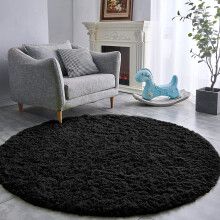 (Black, 120x120cm (4ft x 4ft)) Shaggy Rug Soft Fluffy Carpet - Modern Living Room Bedroom Rugs - Large & Small Area Floor Mat - Anti-Slip Thick Pile