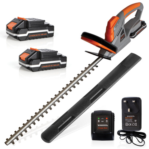 Terratek Cordless Hedge Trimmer 20V Easy Cut Lightweight Handheld Electric Hedge Battery Cutter 2 Batteries and 1 Charger Included