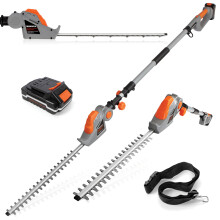 Terratek Cordless Hedge Trimmer 20V Li-Ion Long Reach Telescopic Garden Hedge Cutter, 1 Hr Fast Charge Battery & Charger Included
