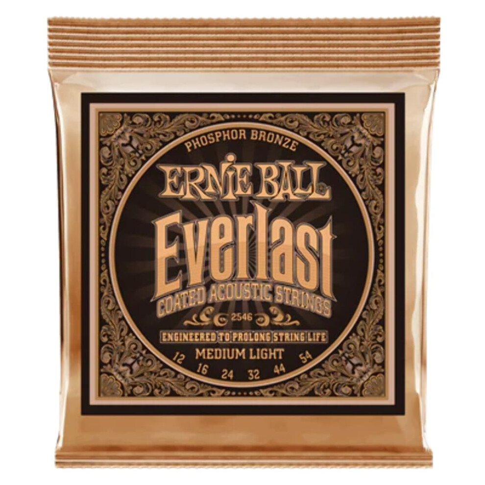 Ernie Ball Everlast Medium Light Coated Phosphor Bronze Acoustic Guitar Strings - 12-54 Gauge