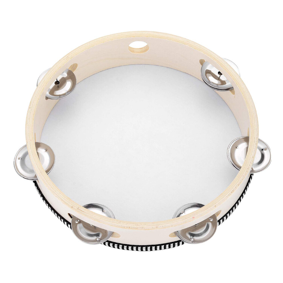 Musfunny Tambourines for Adults 8 Inch: Wooden Tamborine with Single Row Metal Jingles - Tamborines Musical Instrument Adult Percussion Gift for Chur