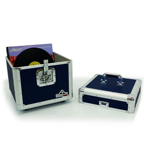 Gorilla 12" LP Vinyl Record Storage Box Flight Case Blue Holds 100pcs 2
