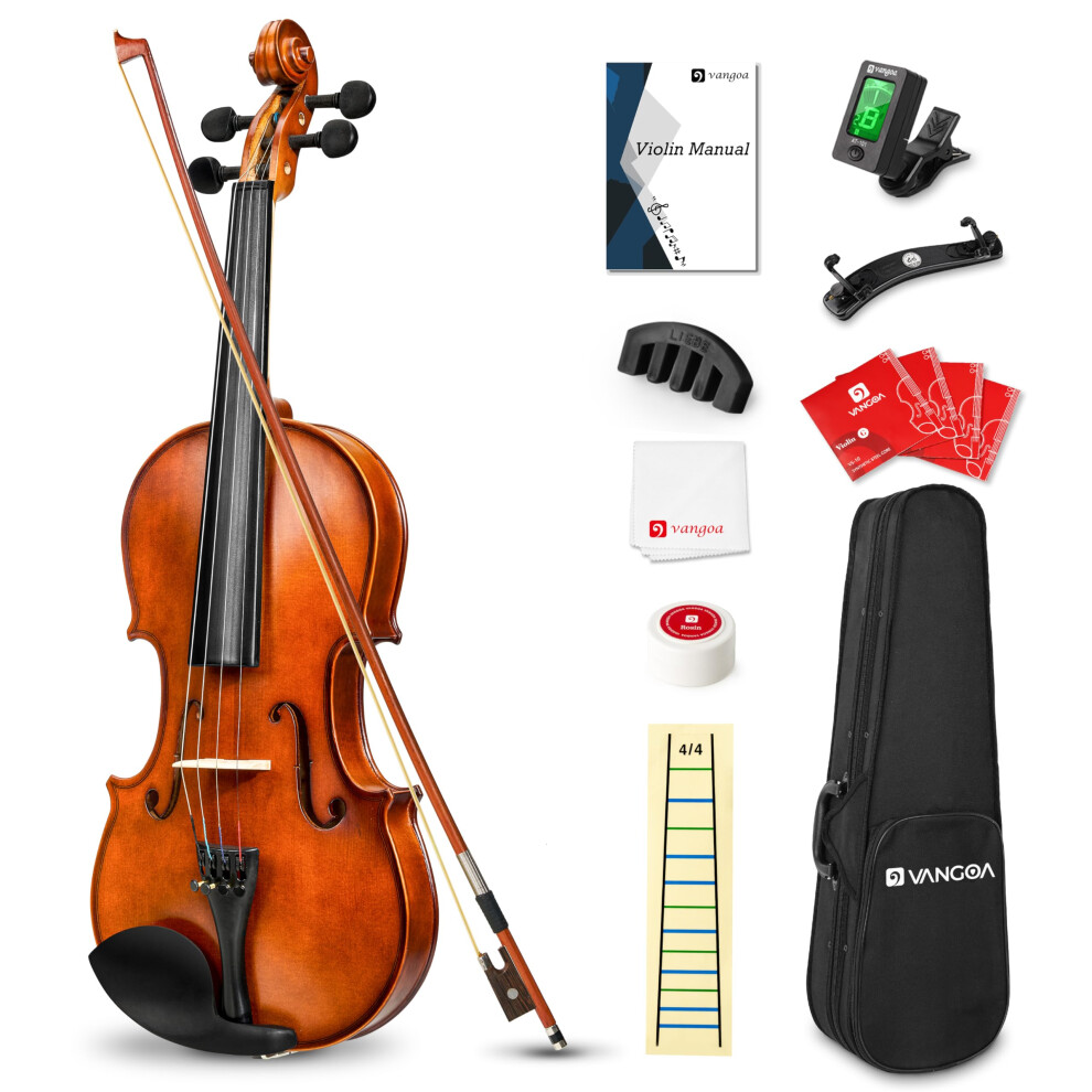 Vangoa 4/4 Solid Wood Acoustic Violin Full Size Fiddle Set for Beginner Adult Student Teen Kids with Violin Case, Bow, Rosin, Shoulder Rest, Tuner, S