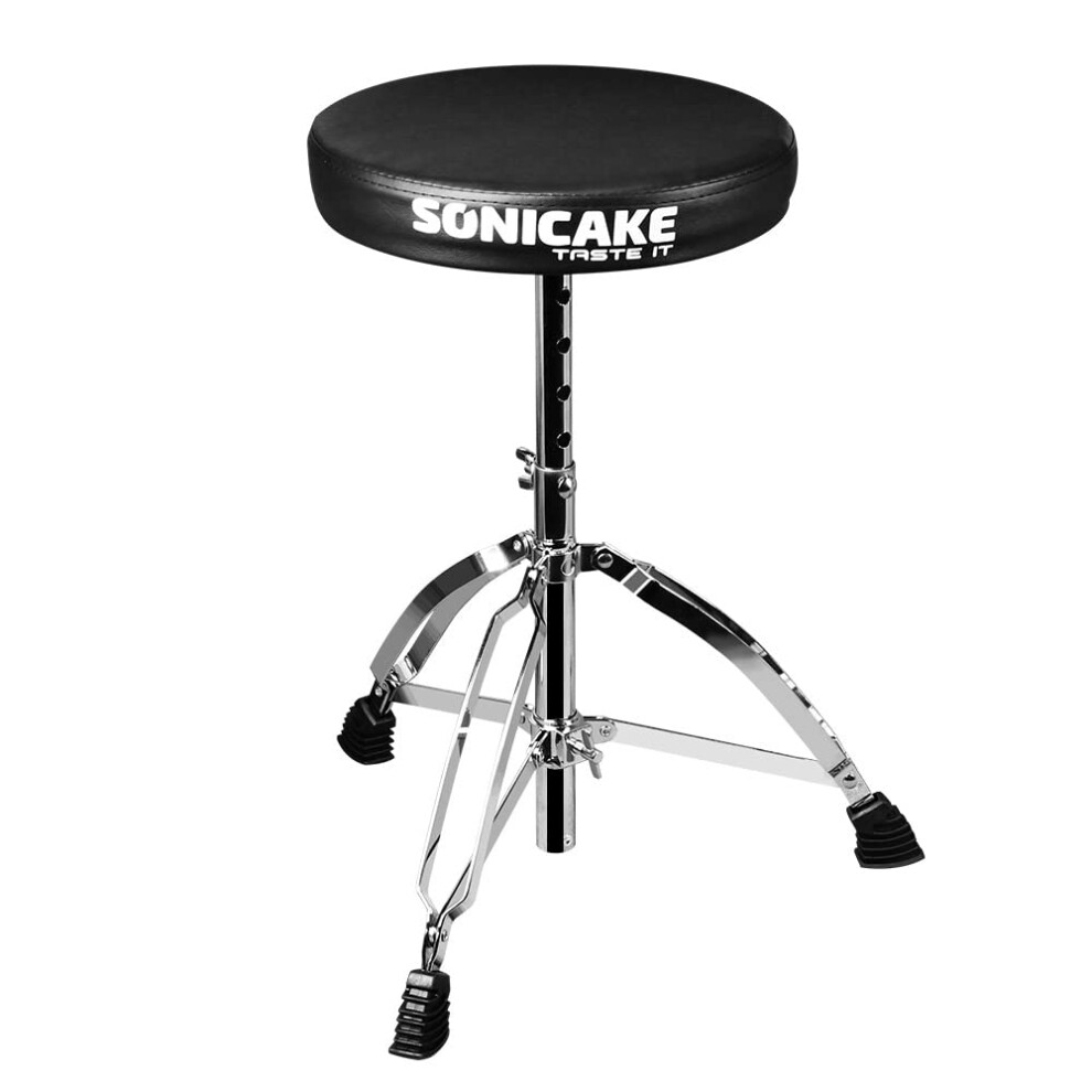 SONICAKE Drum Stool Adjustable Drum Throne Foldable with Anti-Slip Padded Drum Seat Black