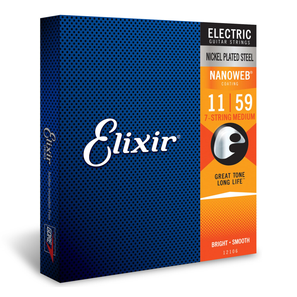 Elixir Strings 7-String Electric Guitar Strings w NANOWEB Coating, Light (.011-.059)