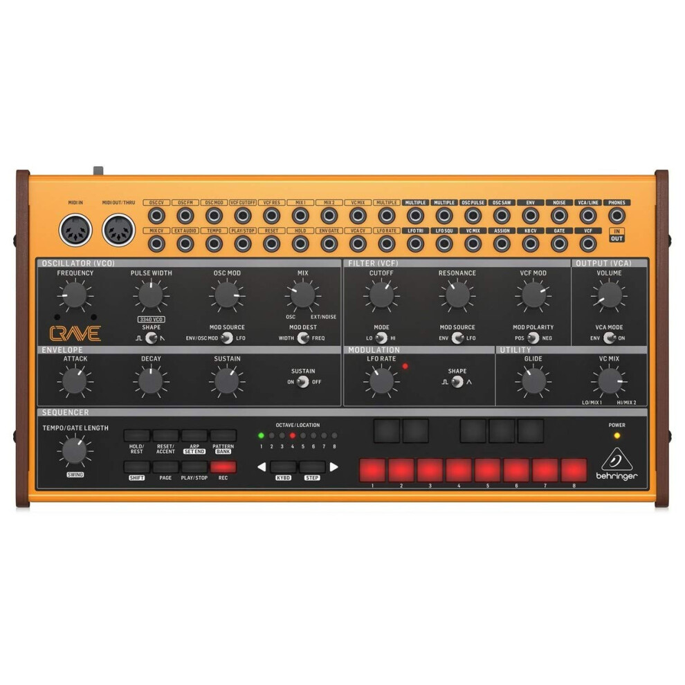 Behringer CRAVE Analog Synthesizer Analog Semi-Modular Synthesizer with 3340 VCO, Classic Ladder Filter, 32-Step Sequencer and 16-Voice Poly Chain, C
