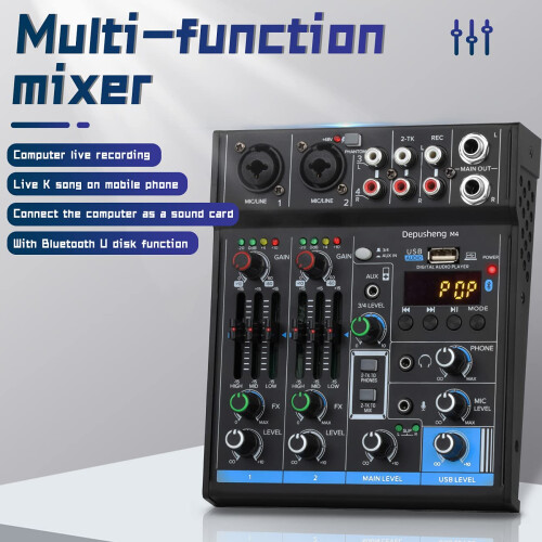 Depusheng M4 Professional Audio Mixer Sound Card Console Interface System 4 Channels USB Digital Bluetooth MP3 Computer Input 48V Phantom Power Stere 1
