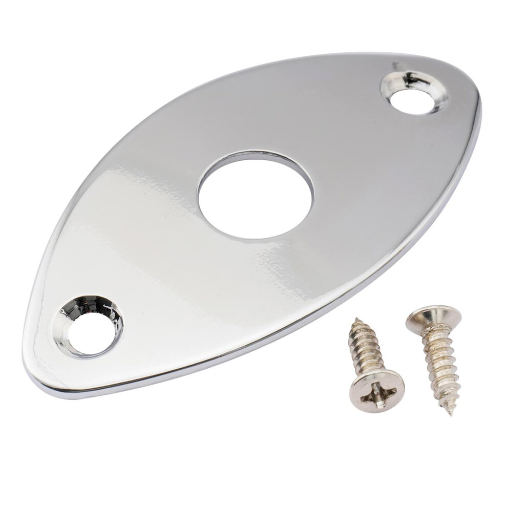 Musiclily Pro Steel Curved Oval Jack Plate for Electric Guitar and Bass, Chrome