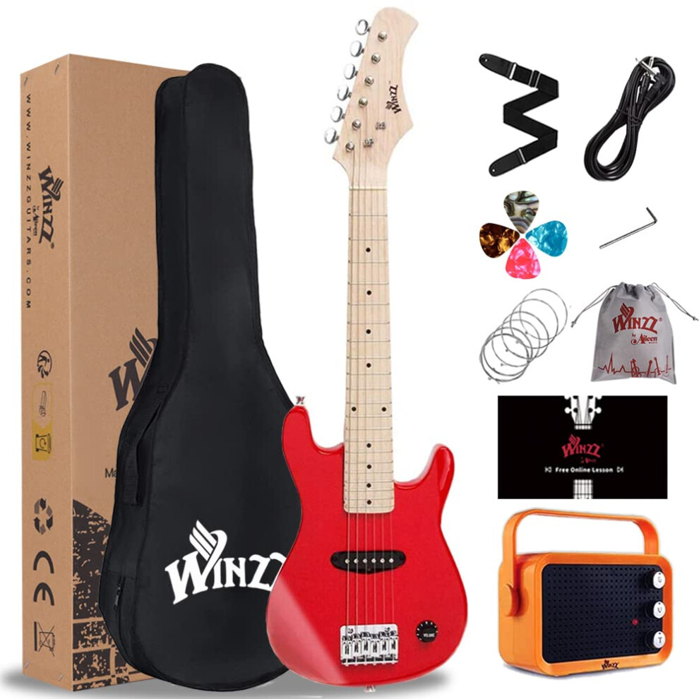 Winzz 30 Inch Kids Electric Guitar Beginner Kit, Junior 1/4 Size Mini Electric Guitar for Children with Amplifier, Beautiful Chritsmas Guitar Gifts -