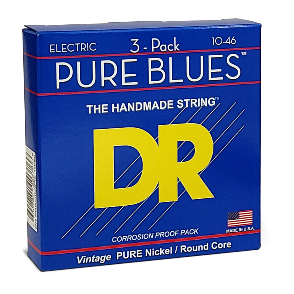 DR Strings PHR-10 Pure Blues - Electric Guitar Strings, 10-46, 3-Pack