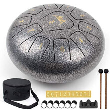AKLOT Steel Tongue Drum10 inch 11 Notes Tank Drum C Key Percussion Steel Drum Kit with Drum Mallets Note Stickers Finger Picks Mallet Bracket and Gig