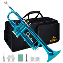 EASTROCK Bb Trumpet Standard, Brass Trumpet Instrument with Hard Case, Gloves 7C, Mouthpiece, Cleaning Kit for Student (Sea Blue)