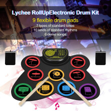 Lychee Electronic Drums Set Foldable, 9 Pads Roll-Up Stereo Electronic Drum Kit Built-in Speaker Drum Support External Connection, Great Holiday Xmas