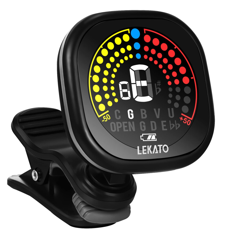Guitar Tuner Rechargeable,LEKATO Clip-on Tuner with LCD Color Display, Chromatic Digital Tuner for Guitar, Bass,Violin, Ukulele & Chromatic Tuning Mo
