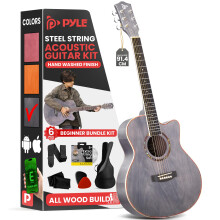 Pyle Cutaway Acoustic Guitar Kit - 3/4 Size 36"/91cm for Beginners, Kids, Adults - 2 Month Free Courses, 6 Strings, Gig Bag, Tuner, Picks, Strap - Gr