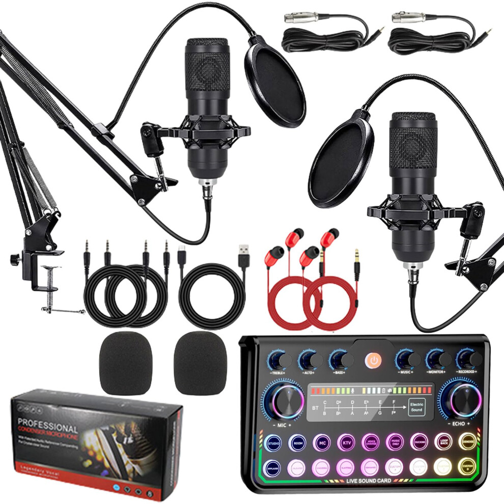 Podcast Equipment Bundle, Streaming Microphone Podcast Starter Kit USB Condenser Soundboard Audio Mixer Kit with Sound Card for Streaming Singing Pod