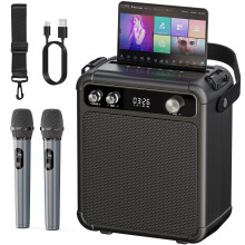 Karaoke Machine with 2 Wireless Microphones for Adults,Portable Bluetooth Karaoke Speaker with LED Lights/ECHO,Supports TF,USB,AUX,TWS for party,Outd