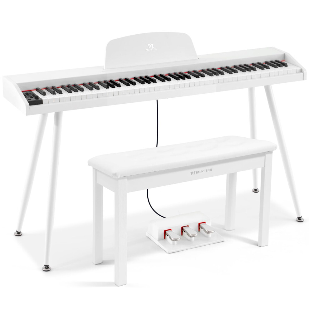 MUSTAR 88 Key Piano Keyboard with Piano Bench, Digital Piano 88 Semi Weighted Keys, Portable Electric Piano with Storage Stool, 3 Pedals, Built-In Sp
