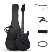 LALAHO Full Size Electric Guitar, 39" H-H Pickups Beginner Electric Guitars Kit with Shoulder Strap, Bag, Cable and Tremolo Arm (Matte Black)