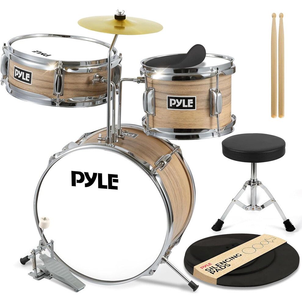 Pyle Drum Kit, Kids Drum set, Junior Acoustic Drums for Kids Ages 3-12, Beginner Child Drummer Kits w/Adjustable Padded Seat/Lightweight Drumsticks/S