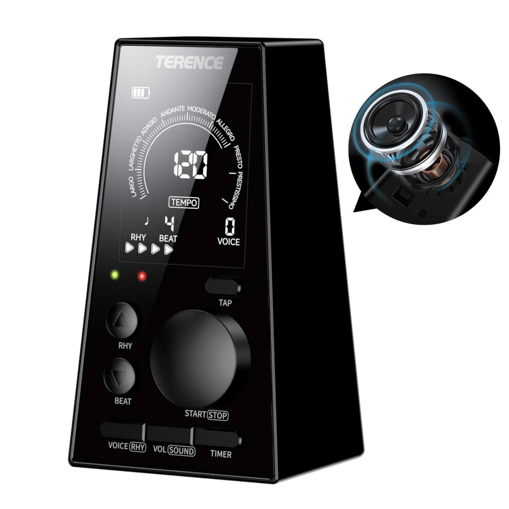 TERENCE Digital Metronome for Guitar Piano Bass Drum Violin Electronic Metronome With LCD Display Adjustable Volume Beat Timer Function Rechargeable
