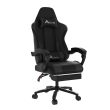 Alivio Ergonomic Gaming Chair with Massage Lumbar Cushion & Retractable Footrest, PU Leather Video Game Chair (Black)