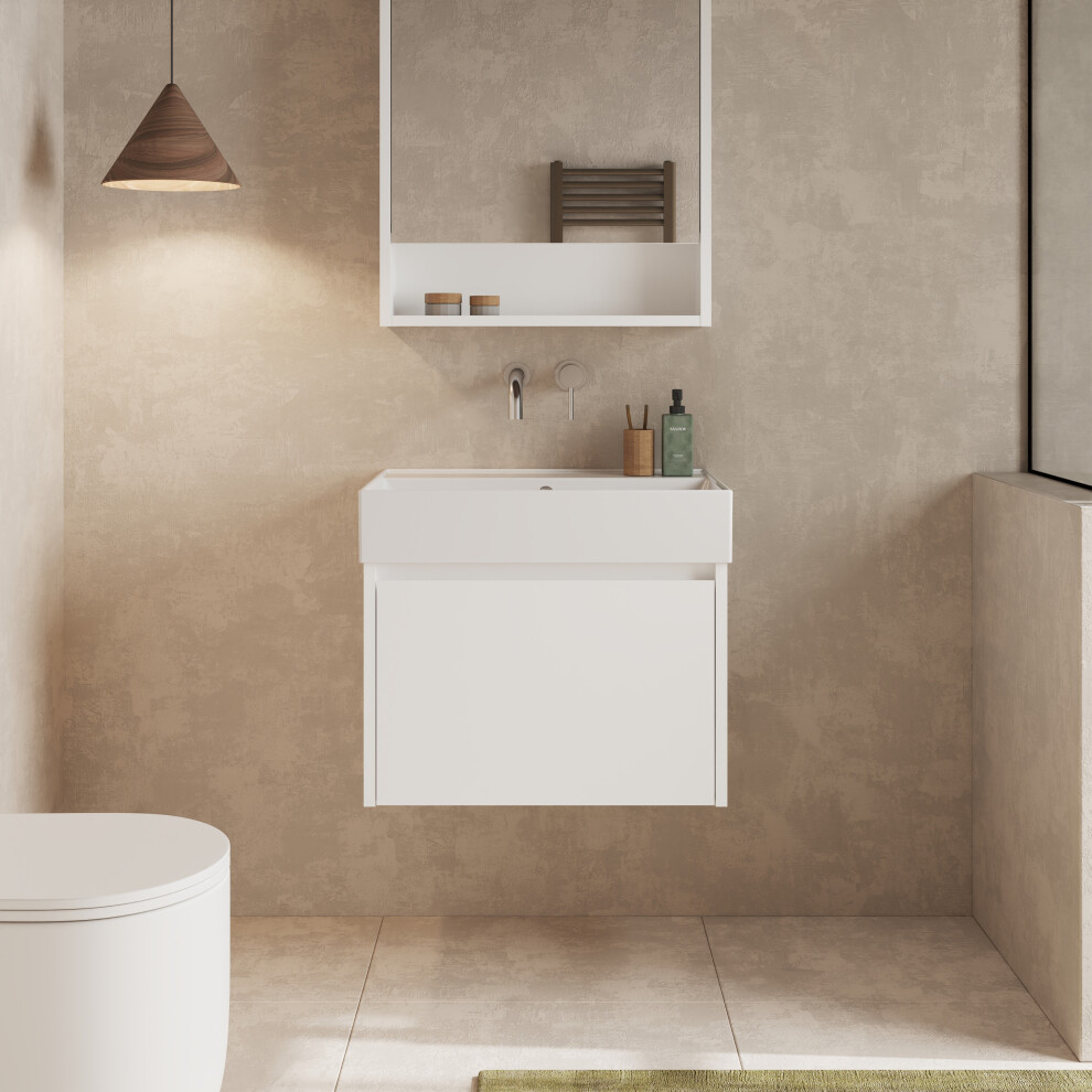 Mino 600 1 Drawer Bathroom Vanity Unit & Deep No Tap Basin Sink -White-image-OPC-PJZG5SX-NEW