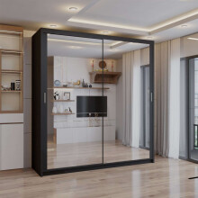 (Black, 120cm) Double Mirror Sliding Door Wardrobe with Shelves