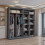 (Grey, 203cm) Double Mirror Sliding Door Wardrobe with Shelves 3