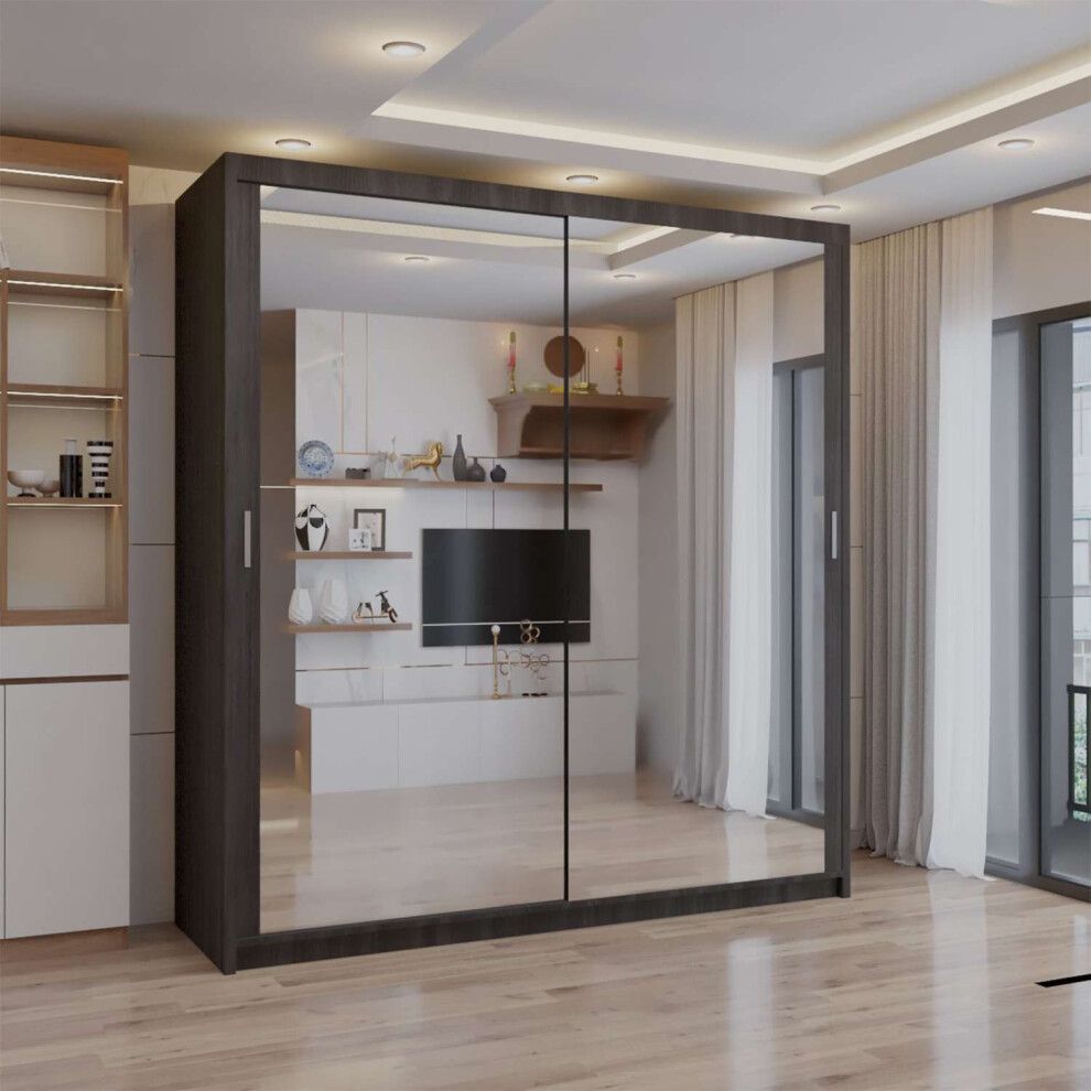 Sliding Wardrobe 4U (Wenge, 203Cm) Double Mirror Sliding Door Wardrobe With Shelves Not,Specified