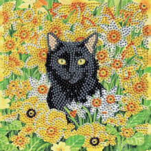 Kit de arte en cristal tarjeta de bordado de diamante 18x18cm Gato en el prado
