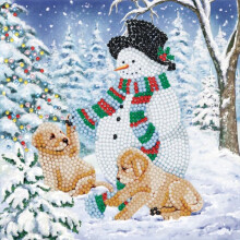 Kit de arte en cristal, tarjeta de bordado de diamante 18x18cm Cachorros muñeco de nieve